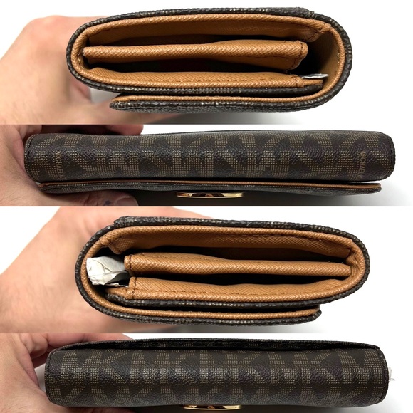 NEW! Michael Kors Signature Logo Fulton PVC Brown Acorn Flap Continental Wallet - Picture 3 of 11